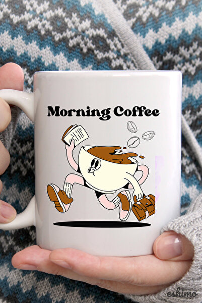 Eshimo كوب قهوة الصباح بتصميم كوب أبيض