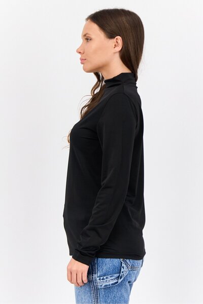 Esprit Women Funnel Neck Solid Long Sleeves Top, Black