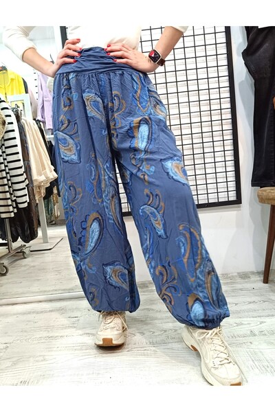 Butik Şans Shawl Pattern Elastic Waist Viscose Fabric Shalwar Trousers