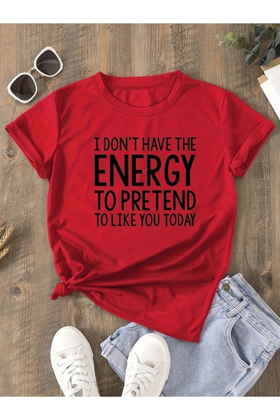 AZIZI TEKSTIL Stylish Women's Short Sleeve Top with Round Neck and Letter The...