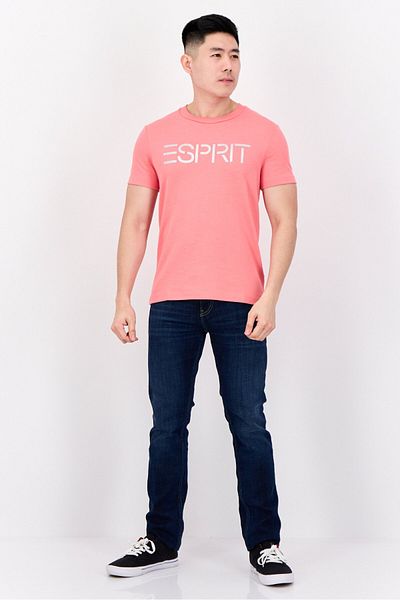 Esprit Men Crew Neck Short Sleeve Brand Logo T-Shirt, Coral Red