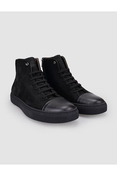 Cabani 100% Genuine Leather Black Nubuck Lace up Zippered Men's Casual Boots
