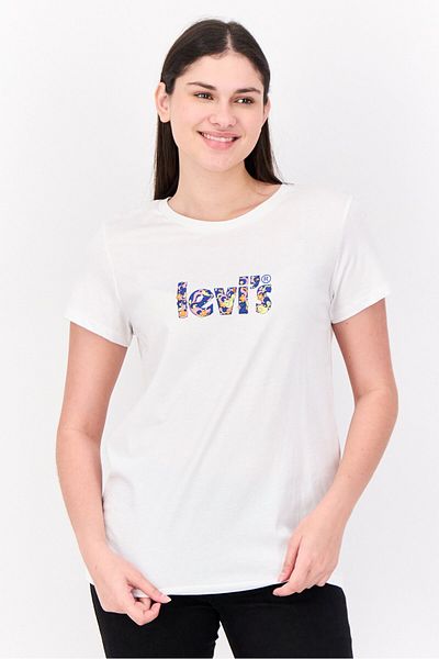 Levi's Women Crew Neck Short Sleeves Graphic Printed T-shirt, White