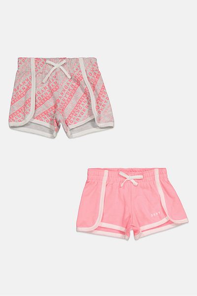 Dkny Toddlers Girl 2 Pieces Brand Logo Basic Shorts, Pink/grey