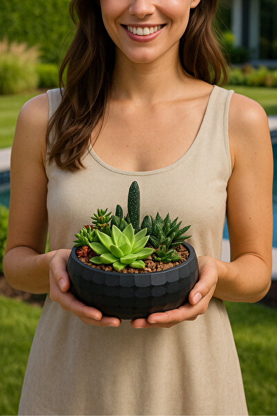 Melkan Home 4,2L Modern Aranjman Saksı Büyük Boy Hazneli Dekoratif Plastik Sa...