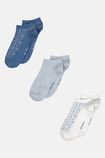 XOXO Women 3 Pairs Non Terry Ankle Sock, Blue