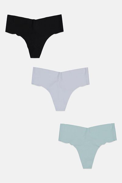 Bebe Women 3 Pieces Solid Laser Cut String Panties, Black
