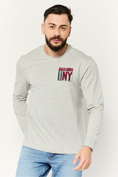 Esprit Men Round Neck Long Sleeves Graphic Print T-shirts, Grey