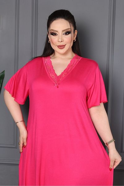 şuranur Bamboo V-Neck Lace Detail Flared Dress Large Size 6XL