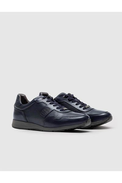 Cabani Genuine Leather Specially Designed Navy Blue Lace-Up Men's Sports Shoes