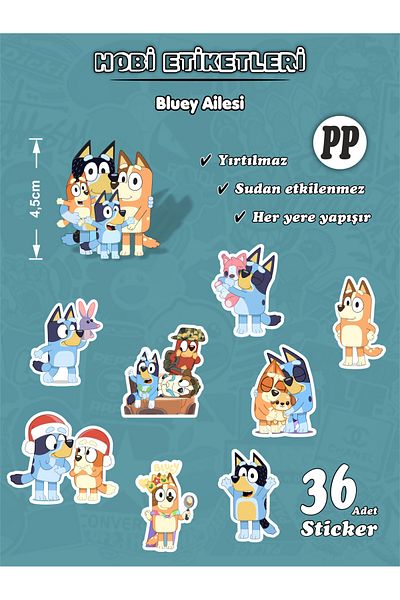 bluey Family Pp Tearproof Sticker Hobby Set 36 Pieces