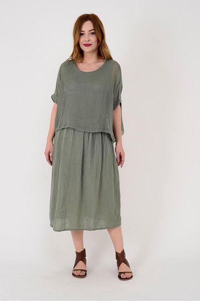 EREN STYLE Ολόσωμο φόρεμα ιταλικής μουσελίνας με επένδυση από διχτυωτό μπλούζα