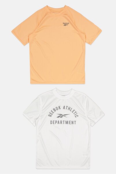 Reebok تي شيرت رياضي مناسب للأنشطة الخارجية للأولاد، قطعتين، أبيض/خوخي