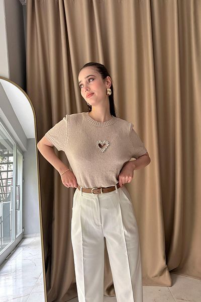 lizge giyim Stoned Heart Detailled Knitwear