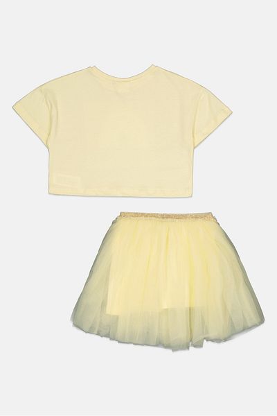 Miss Kids Girl 2 Pieces Sequin T-Shirt and Skirt Set, Yellow