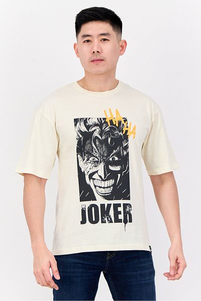DC Men Crew Neck Short Sleeves Graphic Print T-Shirt, Cream