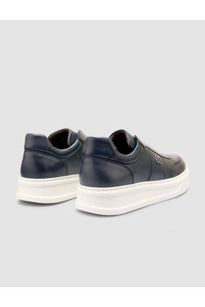 Cabani 100% Genuine Leather Navy Blue Men's Sneakers