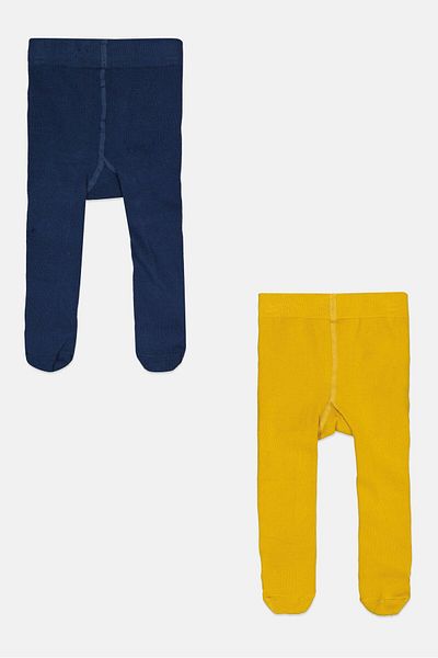 Cool Club Toddlers Girl 2 Pieces Solid Pull On Tights, Navy/Yellow