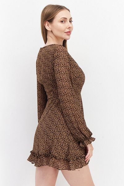 Pamela x NA-KD Reborn Women Animal Pattern Mini Dress, Brown
