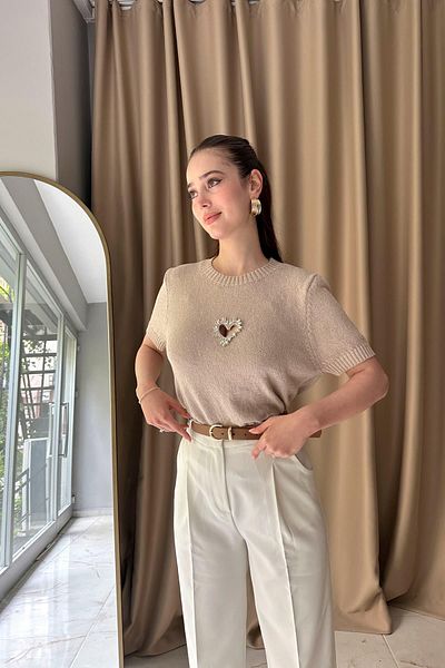 lizge giyim Stoned Heart Detailled Knitwear