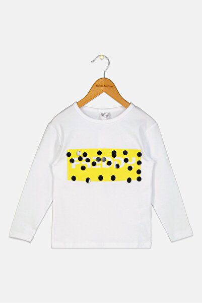 FREDDY Toddlers Girl Round Neck Long Sleeve Graphic Print Tees, White