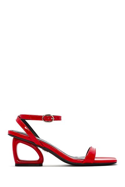 Derimod Women's Red Ankle Buckle Heeled Sandals 25Sfd 444016