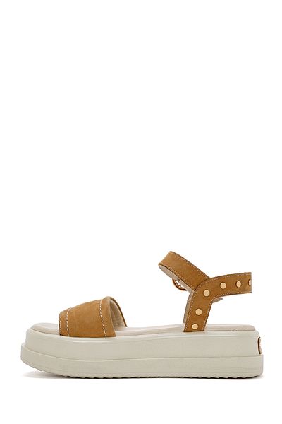 Derimod Women's Nubuck Leather Sandals - Tan Buckle Thick Sole 25Sfd2015V3