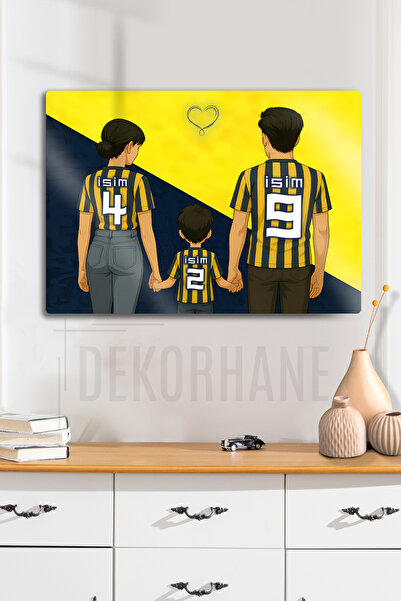 DekorHane Metal Baskı - Kişiye Özel Aile Tablosu, Sarı Lacivert, Kişiselleşti...