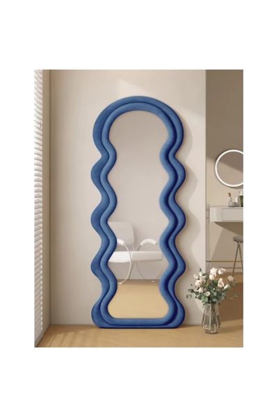 Generic Full-Length Mirror Floor Metal Mirror with Wooden Style 160x60cm Blue