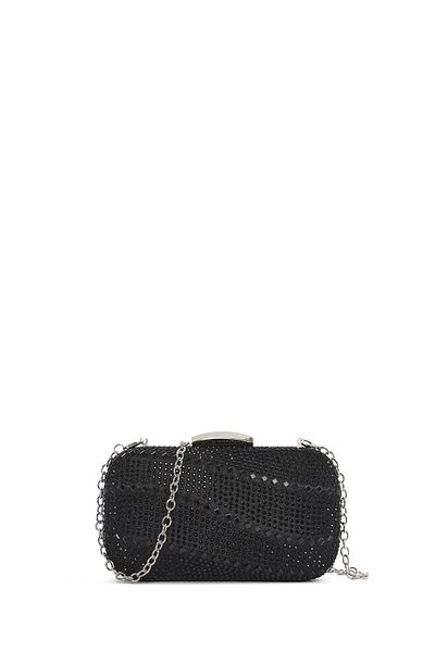 Derimod Women's Black Long Chain Strap Stone Mini Box Evening Dress Bag 25Sbd2961Ts