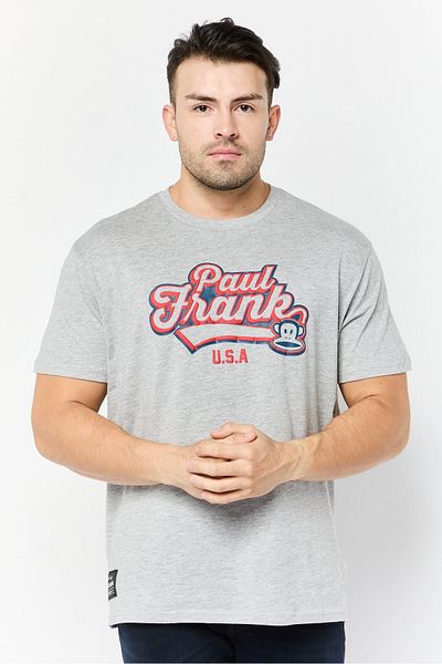 PAUL FRANK تي شيرت رجالي بطبعة جرافيكية بأكمام قصيرة ورقبة دائرية، رمادي
