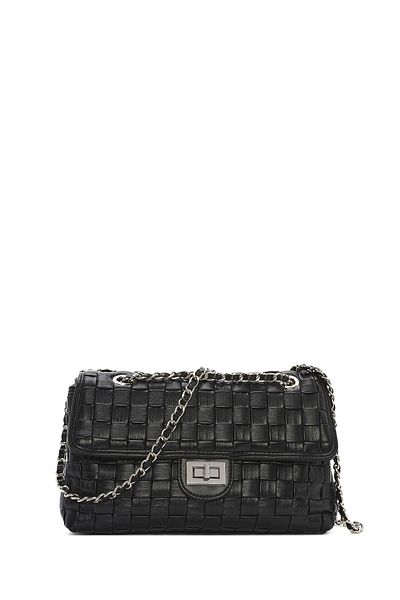 Derimod Women's Black Braided Chain Strap Shoulder Bag 24Wbd 246829