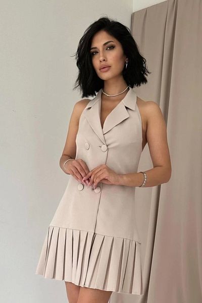 MODA Μπεζ εξώπλατο φόρεμα με γιακά