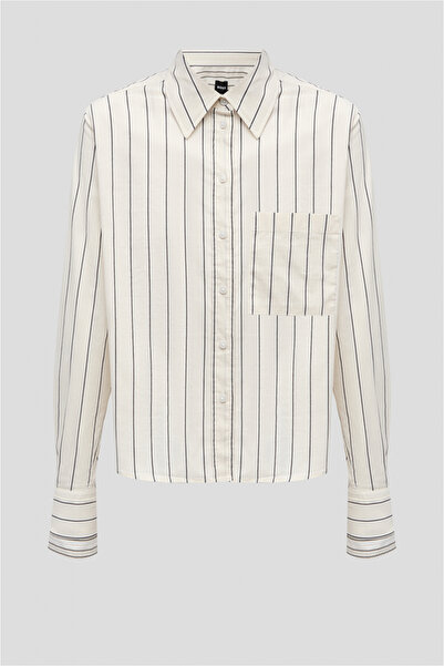 BOSS Kadın Gömlek Yaka Düğme Kapama Uzun Kol Beyaz Bluz 50531519-118