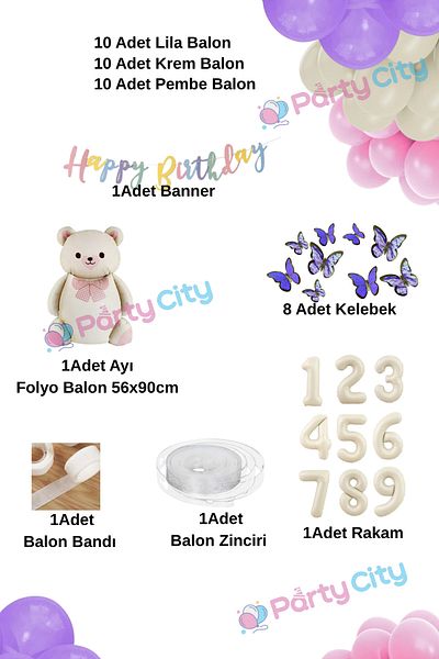 Party City Σετ γιορτής γενεθλίων με θέμα το μπαλόνι Big Bear με παπιγιόν 6 ετών - Μπαλόνι με φύλλο κρέμας με πεταλούδα