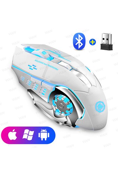 Choice White Rechargeable Bluetooth Wireless Mouse with 2.4G USB for Laptop Macbook PC Computer Backlight G