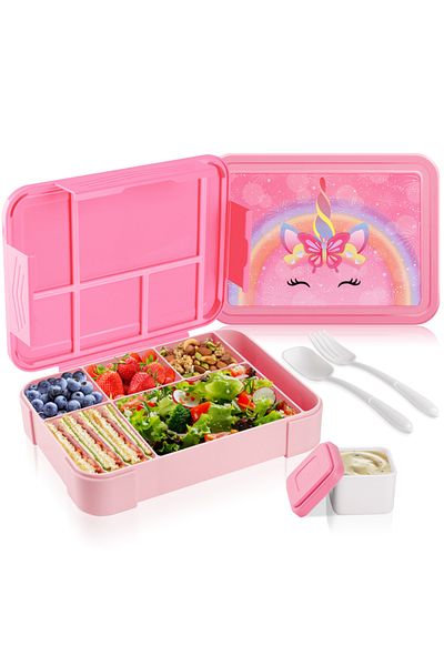 Choice Pink Unicorn Box Bento Lunch Box for Kids Unicorn Bento Boxes Kids Lunch Container 6 Compartment Tod