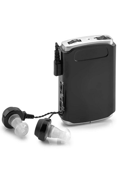 DUTRIEUX Black Sound Amplifier - Pocket Sound Speech Enhancement, Extra Headphones and Microphone Kit, Person