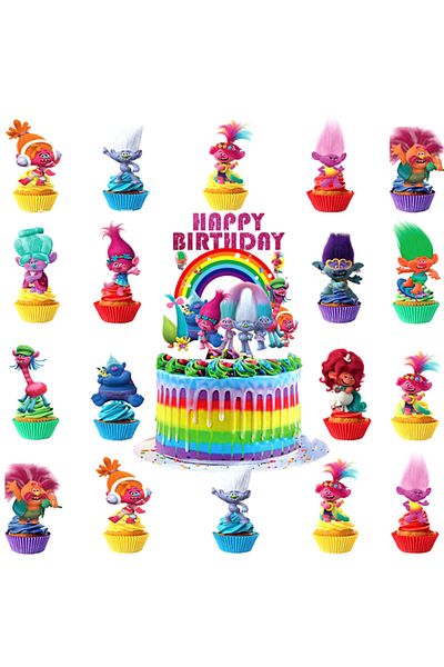 Choice 25pcs The New Trolls Cake Topper Theme Kids Birthday Party Decoration Supplies