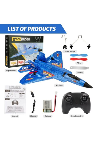 Choice طائرة رابتور F22 زرقاء تعمل بالتحكم عن بعد، 2.4 جيجا هرتز، 2 قناة، طائرة شراعية مزودة بإضاءة LED، مصنوعة من إسفنج EPP