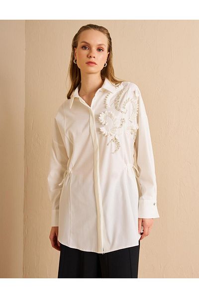 Kayra Waist Drawstring Tunic - Embroidered Ecru