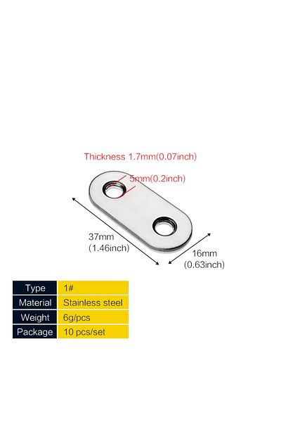 Choice 10pcs 37X16mm Flat Straight Brace Brackets 1.5-7.3 Inch Stainless Steel Mending Joining Plates Repai