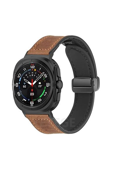Choice Galaxy Ultra 47mm B-Black Leather Silicone Bracelet for Samsung Galaxy Watch Ultra 47mm Magnetic Ban
