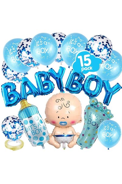 Choice كما في الصورة HG9051-1 مجموعة بالونات ألومنيوم للأطفال الذكور والإناث مكونة من 15 قطعة لحفلات التعميد وحفلات الاستحمام