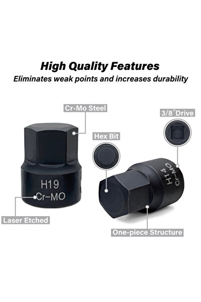 Choice 3/8 Inch Drive Low Profile Impact Hex Driver Set 16 Pcs SAE/Metric 1/4-3/4 Inch 6-19mm Cr-Mo Stee...