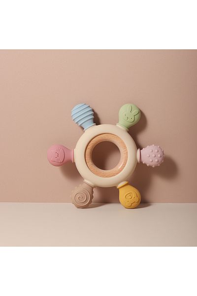 Choice عضاضة أطفال جديدة من السيليكون بدرجة الطعام بدون خرز على شكل دفة مع حلقة خشبية لعبة أسنان التسنين