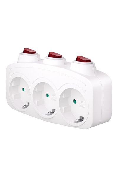 Choice 250V EU 3 white Double Plug Socket Adapter Schuko EU Conversion Plug With Switch ON/OFF German Stand