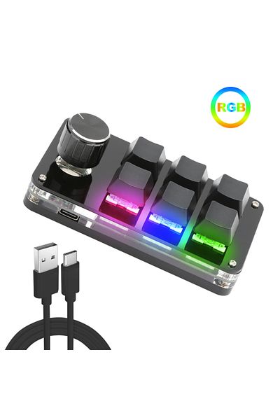 Romoral K06-Black-RGB USB Macro Custom Mini Keyboard 12 Keys 2 Knob Programming DIY Mechanical Keyboard Gami
