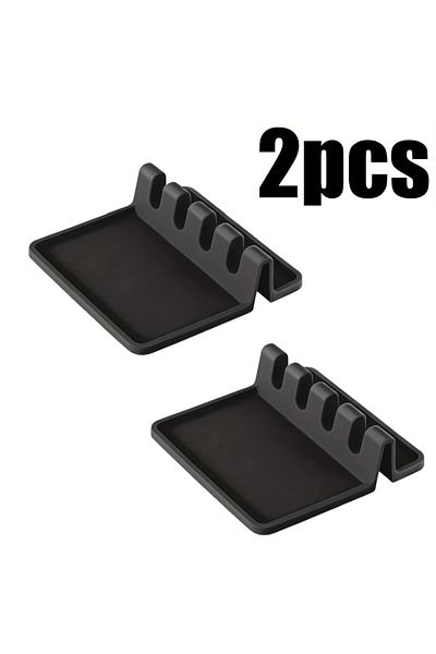 Choice 2pcs Black Silicone Tableware Drying Kitchen Utensil Rack Rest Holders Fork Spatula Multifunctional