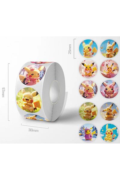 Choice 500PCS 500pcs/Roll Cute Pokemon Pikachu Cartoon Anime Sealing Stickers DIY PVC Laptop Decals Decorat